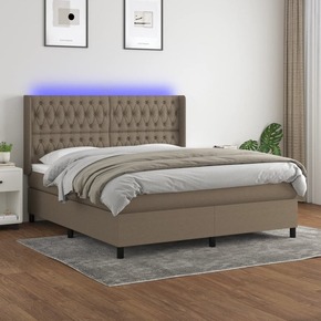 Box spring postelja z vzmetnico LED taupe 180x200 cm blago - vidaXL - taupe - 86