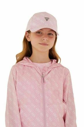 Otroška bombažna bejzbolska kapa Guess roza barva - roza. Otroški kapa s šiltom vrste baseball iz kolekcije Guess. Model izdelan iz vzorčaste tkanine.