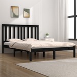 shumee Okvir za posteljo, črn, masivni borov les, 135x190 cm, dvojni