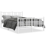 vidaXL Kovinski posteljni okvir z vzglavjem in vznožjem bel 137x190 cm
