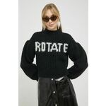 Volnen pulover Rotate ženski, črna barva - črna. Pulover iz kolekcije Rotate. Model z okroglim izrezom, izdelan iz vzorčaste pletenine.