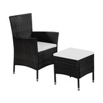 VIDAXL Zunanji stol in stolček z blazinami poli ratan črne barve