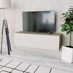 vidaXL TV omarica iverna plošča 120x40x34 cm visok sijaj bela in hrast