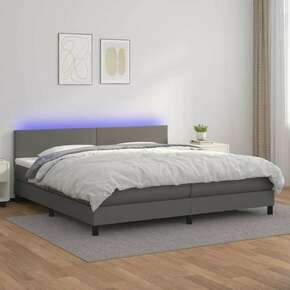 Vidaxl Box spring postelja z vzmetnico LED siva 200x200cm umetno usnje