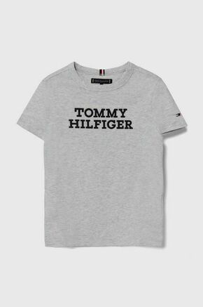 Otroška bombažna kratka majica Tommy Hilfiger siva barva - siva. Otroške lahkotna kratka majica iz kolekcije Tommy Hilfiger
