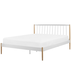 Beliani Bela postelja s svetlo rjavimi nogami in rešetko 160 x 200 cm MAURS
