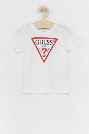 Otroški t-shirt Guess - bela. Otroški T-shirt iz kolekcije Guess. Model izdelan iz pletenine s potiskom.