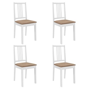 VidaXL Jedilni stoli z blazinami 4 kosi trden les beli