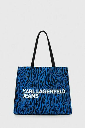 Bombažna torba Karl Lagerfeld Jeans mornarsko modra barva - mornarsko modra. Torba iz kolekcje Karl Lagerfeld Jeans. Na zapenjanje model narejen iz tekstilnega materiala.