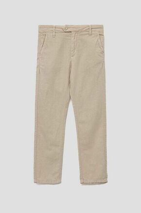 Otroške lanene hlače Guess bež barva - bež. Otroški hlače iz kolekcije Guess. Model izdelan iz enobarvne tkanine. Model iz izjemno udobne in zračne tkanine je idealen za toplejše letne čase.