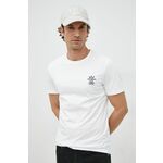 Bombažna kratka majica Guess bela barva - bela. Oprijeta kratka majica iz kolekcije Guess. Model izdelan iz tanke, elastične pletenine.