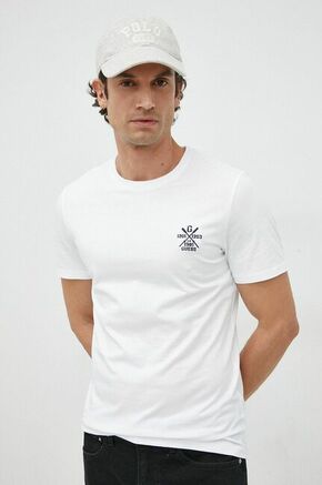 Bombažna kratka majica Guess bela barva - bela. Oprijeta kratka majica iz kolekcije Guess. Model izdelan iz tanke
