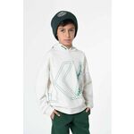Otroški pulover Karl Lagerfeld bež barva, s kapuco - bež. Otroški pulover s kapuco iz kolekcije Karl Lagerfeld, izdelan iz pletenine s potiskom. Model iz izjemno udobne tkanine z visoko vsebnostjo bombaža.