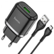 HOCO pametni hišni polnilec N3 18W z 3.0 QC USB vtičem in s polnilnim kablom Type C črn