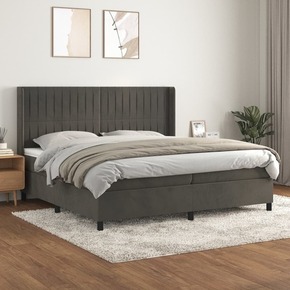 Box spring postelja z vzmetnico temno siva 200x200 cm žamet - vidaXL - Siva - 94