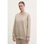 Pulover Under Armour ženska, bež barva - bež. Pulover iz kolekcije Under Armour, izdelan iz udobne, rahlo elastične tkanine. Model z mehko oblazinjeno sredino zagotavlja mehkobo in dodatno toploto.