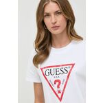 Bombažna kratka majica Guess bela barva - bela. Kratka majica iz kolekcije Guess. Model izdelan iz tanke, rahlo elastične pletenine.