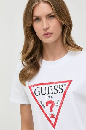 Bombažna kratka majica Guess bela barva - bela. Kratka majica iz kolekcije Guess. Model izdelan iz tanke
