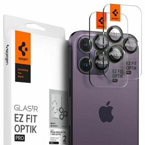 Zaščitno kaljeno steklo za Kamero iPhone 14 Pro / 14 Pro Max / 15 Pro / 15 Pro Max Spigen Optik.TR ”EZ FIT” Black / 2 kom.