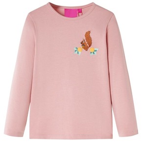 VidaXL Otroška majica z dolgimi rokavi motiv veverice svetlo roza 92
