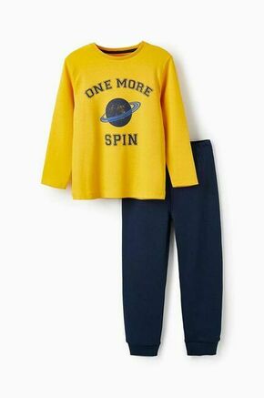 Otroška bombažna pižama zippy rumena barva - rumena. Otroški pižama iz kolekcije zippy. Model izdelan iz pletenine s potiskom.