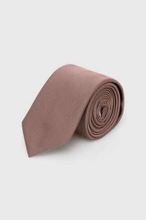 Svilena kravata HUGO bež barva - rjava. Kravata iz kolekcije HUGO. Model izdelan iz vzorčaste
