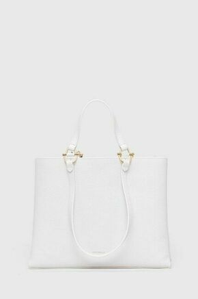 Usnjena torbica Coccinelle bela barva - bela. Velika torbica iz kolekcije Coccinelle. Model brez zapenjanja