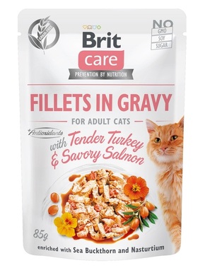 Brit Care Cat Fillets in Gravy with Tender Turkey &amp; Savory Salmon - 85 g