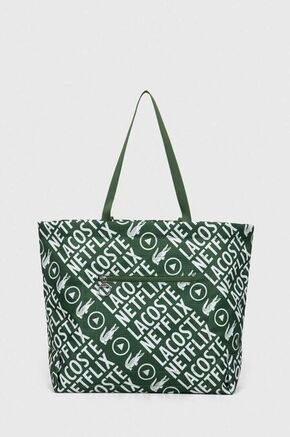 Torbica Lacoste x Netflix zelena barva - zelena. Velika torbica iz kolekcije Lacoste. Model brez zapenjanja
