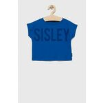 Otroška bombažna kratka majica Sisley mornarsko modra barva - mornarsko modra. Otroške lahkotna kratka majica iz kolekcije Sisley. Model izdelan iz pletenine, prijetne na optip. Model iz izjemno udobne bombažne tkanine.