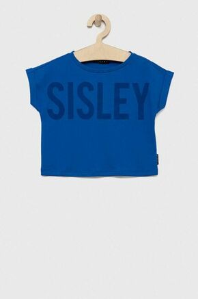 Otroška bombažna kratka majica Sisley mornarsko modra barva - mornarsko modra. Otroške lahkotna kratka majica iz kolekcije Sisley. Model izdelan iz pletenine