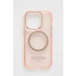 Guess iphone 14 pro 6,1" roza/pink trdi ovitek zlata obrisa prosojen magsafe