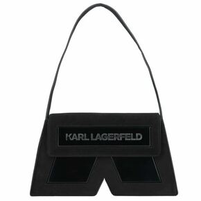 Torbica iz semiša Karl Lagerfeld črna barva - črna. Srednje velika torbica iz kolekcije Karl Lagerfeld. Model na zapenjanje