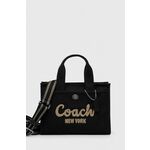 Torbica Coach črna barva - črna. Majhna nakupovalna torbica iz kolekcije Coach. Model na zapenjanje, izdelan iz tekstilnega materiala.