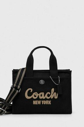 Torbica Coach črna barva - črna. Majhna nakupovalna torbica iz kolekcije Coach. Model na zapenjanje