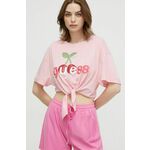 Kratka majica za plažo Guess roza barva - roza. Kratka majica za plažo iz kolekcije Guess. Model izdelan iz elastične pletenine.