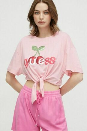 Kratka majica za plažo Guess roza barva - roza. Kratka majica za plažo iz kolekcije Guess. Model izdelan iz elastične pletenine.