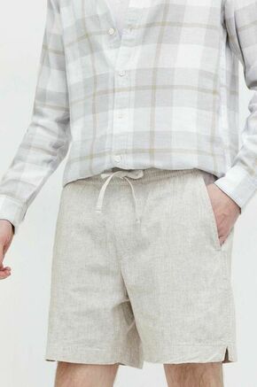 Kratke hlače iz mešanice lana Abercrombie &amp; Fitch bež barva - bež. Kratke hlače iz kolekcije Abercrombie &amp; Fitch. Model izdelan iz enobarvnega materiala. Lahek material