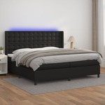 Box spring postelja z vzmetnico LED črna 200x200cm umetno usnje - vidaXL - črna - 95,75 - 200 x 200 cm - vidaXL