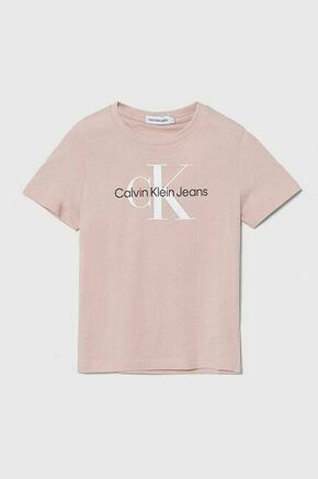 Otroška bombažna kratka majica Calvin Klein Jeans črna barva - roza. Otroške lahkotna kratka majica iz kolekcije Calvin Klein Jeans