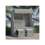 VIDAXL Stol za na plažo s streho poli ratan in trden les siv