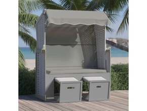 VIDAXL Stol za na plažo s streho poli ratan in trden les siv