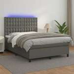 vidaXL Box spring postelja z vzmetnico LED siva 140x200cm umetno usnje