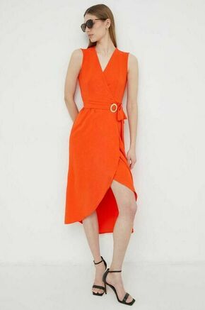 Obleka Morgan oranžna barva - oranžna. Obleka iz kolekcije Morgan. Model izdelan iz enobarvne tkanine. Poliester zagotavlja večjo odpornost na gubanje.