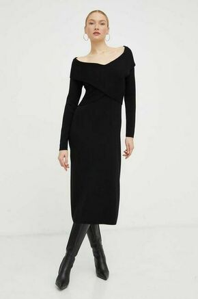 Volnena obleka Luisa Spagnoli črna barva - črna. Obleka iz kolekcije Luisa Spagnoli. Model izdelan iz enobarvne pletenine. Deviška volna je lažja od klasične volne. Odlikujejo jo izjemna mehkoba
