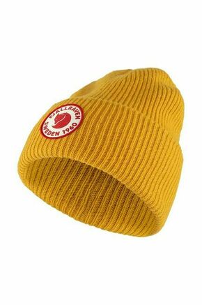 Volnena kapa Fjallraven 1962 Logo rumena barva - rumena. Kapa iz kolekcije Fjallraven. Model izdelan iz pletenine z nalepko. Volna vas zaradi svojih visokih termoregulacijskih lastnosti greje