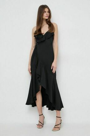 Obleka Twinset črna barva - črna. Lahkotna obleka iz kolekcije Twinset. Model izdelan iz enobarvne tkanine. Model iz zračne viskozne tkanine.