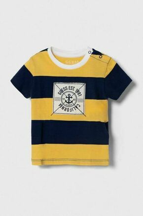 Otroška bombažna kratka majica Guess rumena barva - rumena. Otroške kratka majica iz kolekcije Guess
