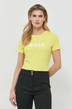 Bombažna kratka majica BOSS rumena barva - rumena. Kratka majica iz kolekcije BOSS. Model izdelan iz tanke