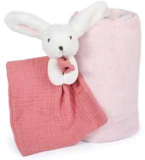 Doudou Darilni set happy rabbit kariran in roza spalnica